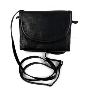 Vintage Overland Sheepskin Co Crossbody Bag Black Leather Organizer Made In USA